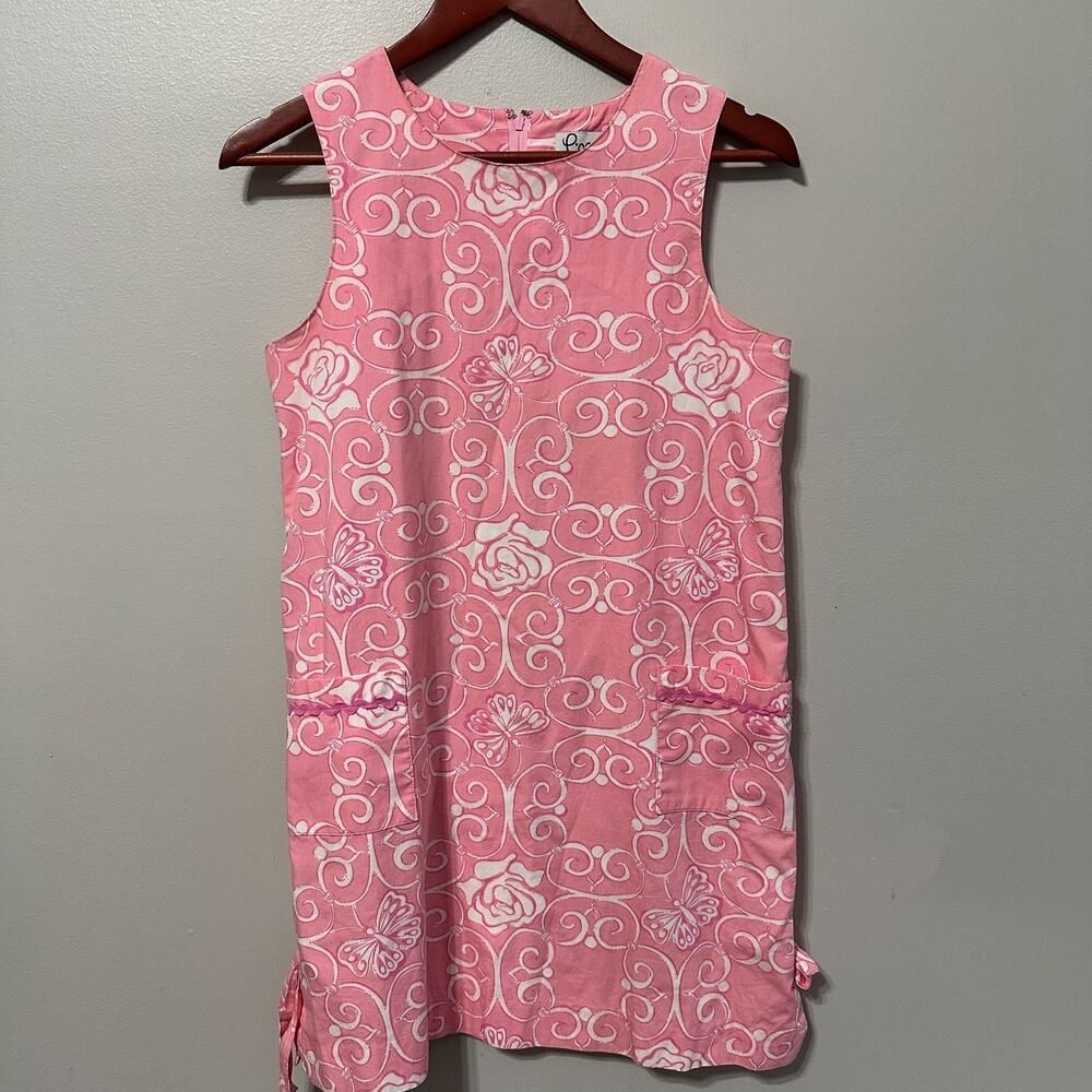 Vintage Lilly Pulitzer Shift Dress Girls Size 16 Pink Floral Butterfly Spring
